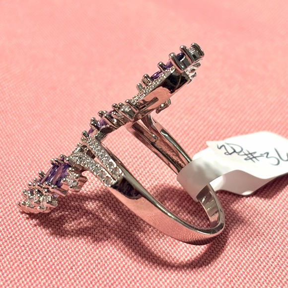 Sold Sterling silver purple CZ shield filigree ring size 8.5 - Picture 2 of 2